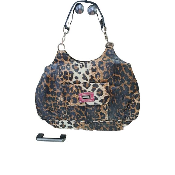 Unbranded Leopard Print Handbag Silver Hardware 10 Inches Jungle Cat - Picture 1 of 5